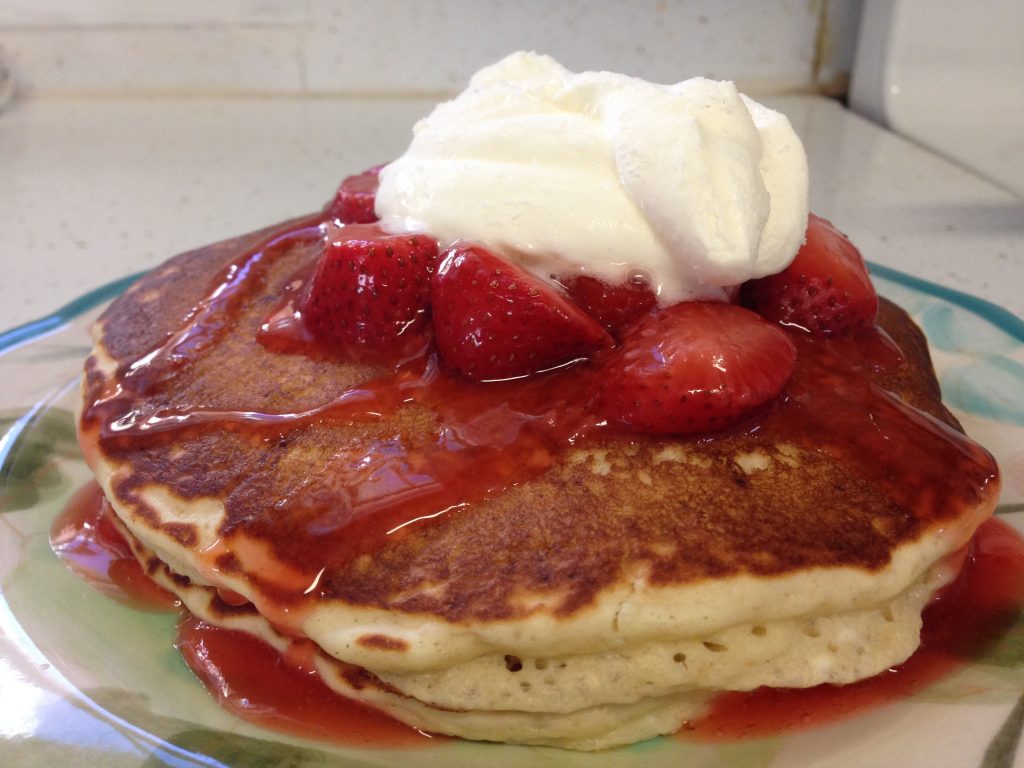 Cream Cheese Stuffed Pancakes with Strawberry Syrup Recipe